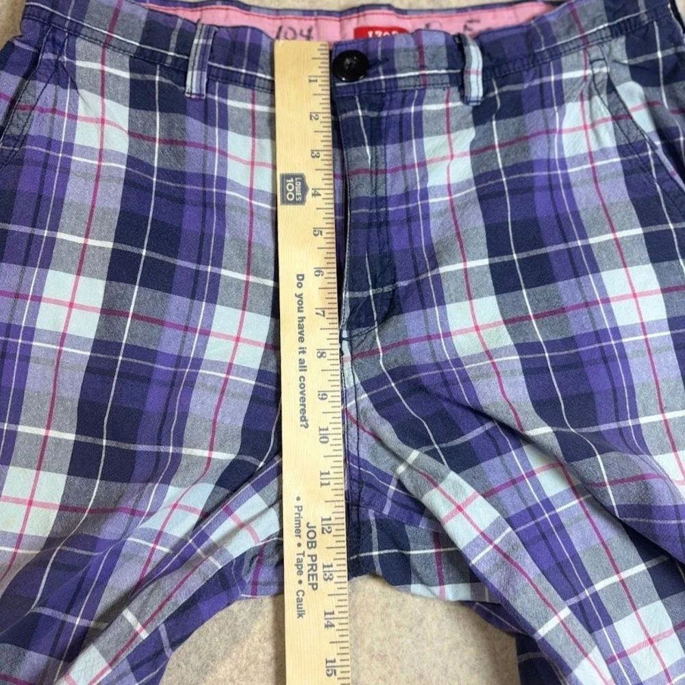IZOD Plaid Shorts Mens 34 Purple Cotton Preppy Classic Flat Front Casual Trendy